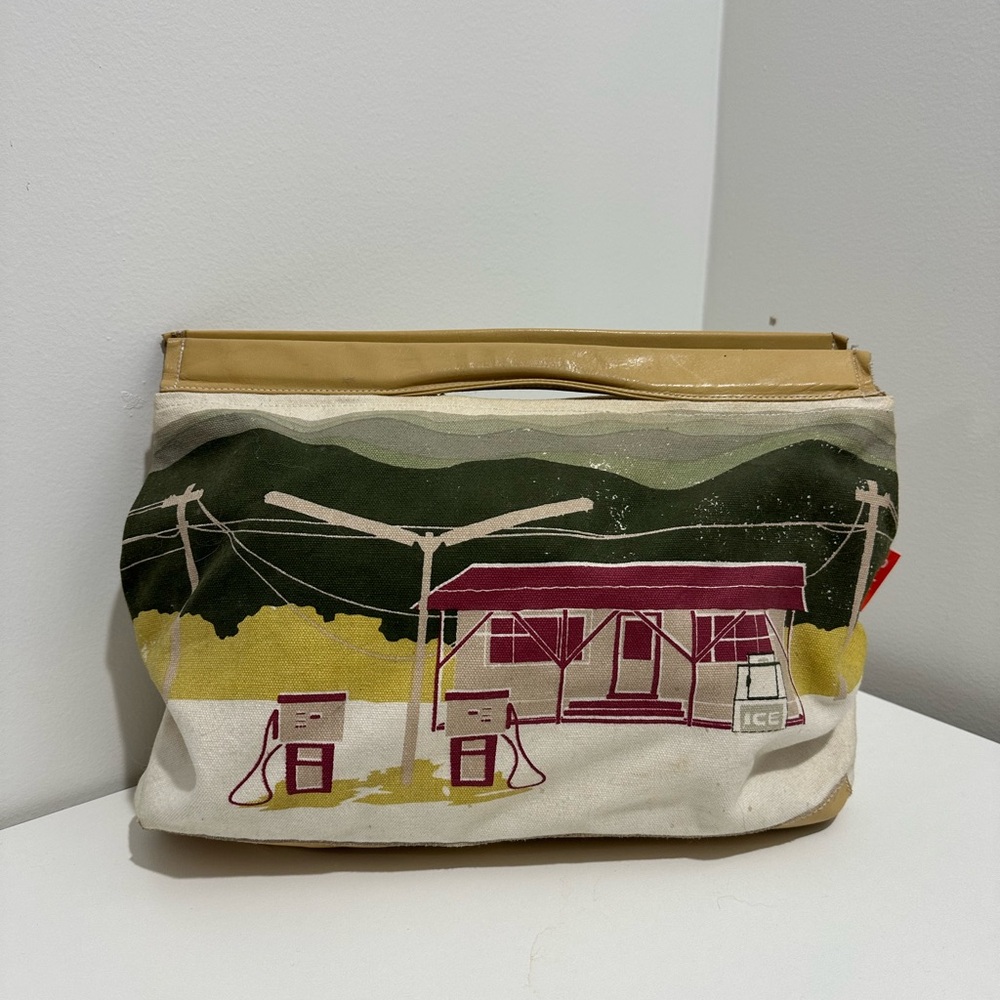 Canvas Clutch with Gas Station Print